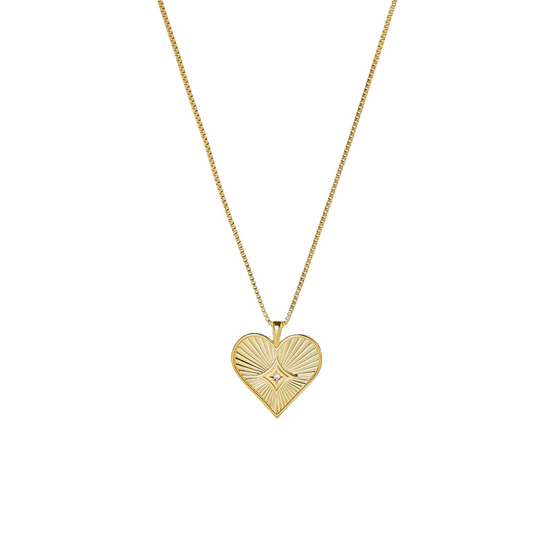 sku-1-纹理单钻心形项链【金色】