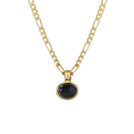 European oval black agate pendant necklace women's light luxury high-end design